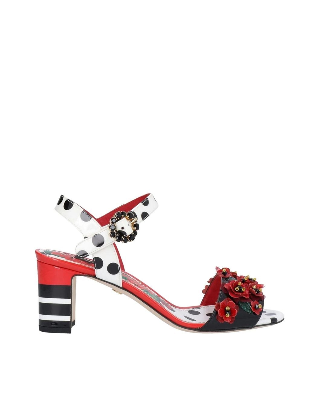 Dolce & Gabbana Red Round-Toe Open-Back Polka Dot Sandals