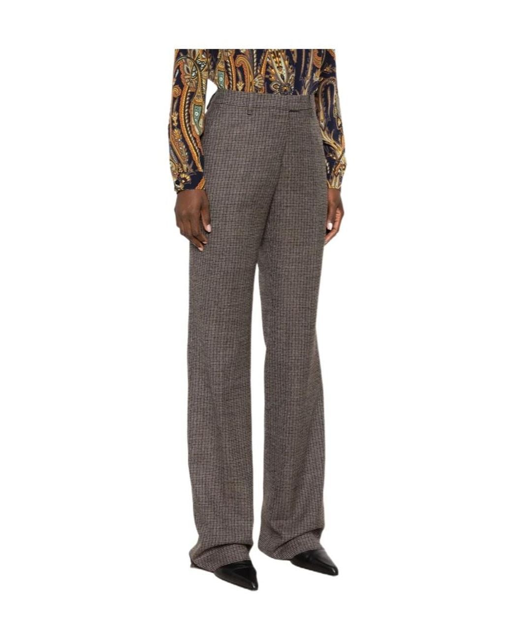 Etro Gray Check Straight-Leg Trousers