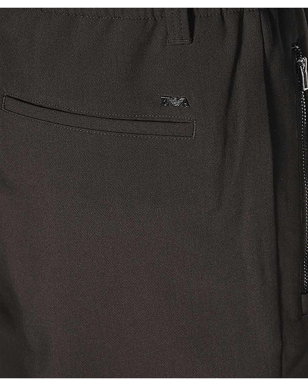 Emporio Armani Black Elasticated-Waist Tapered Trousers for men
