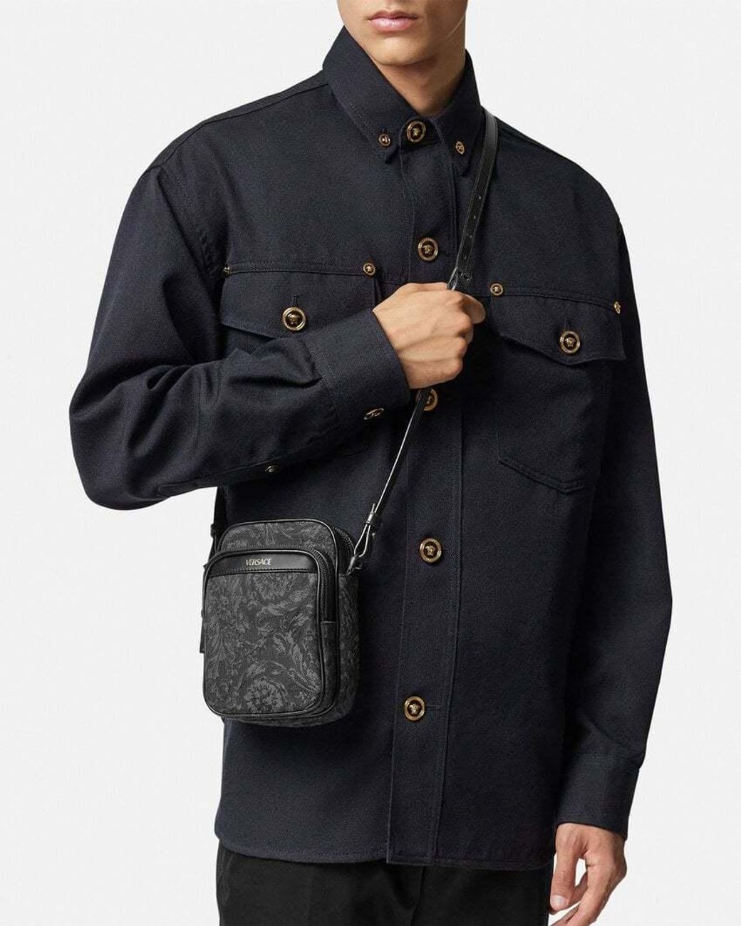 Versace Gray Barocco Athena Zip-Up Crossbody Bag for men
