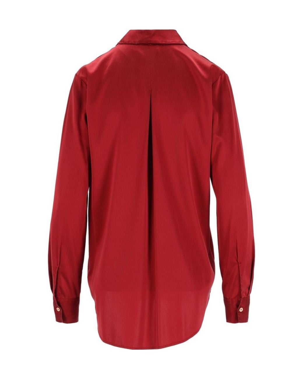 Forte_forte Red Stretch Satin Button-Up Top