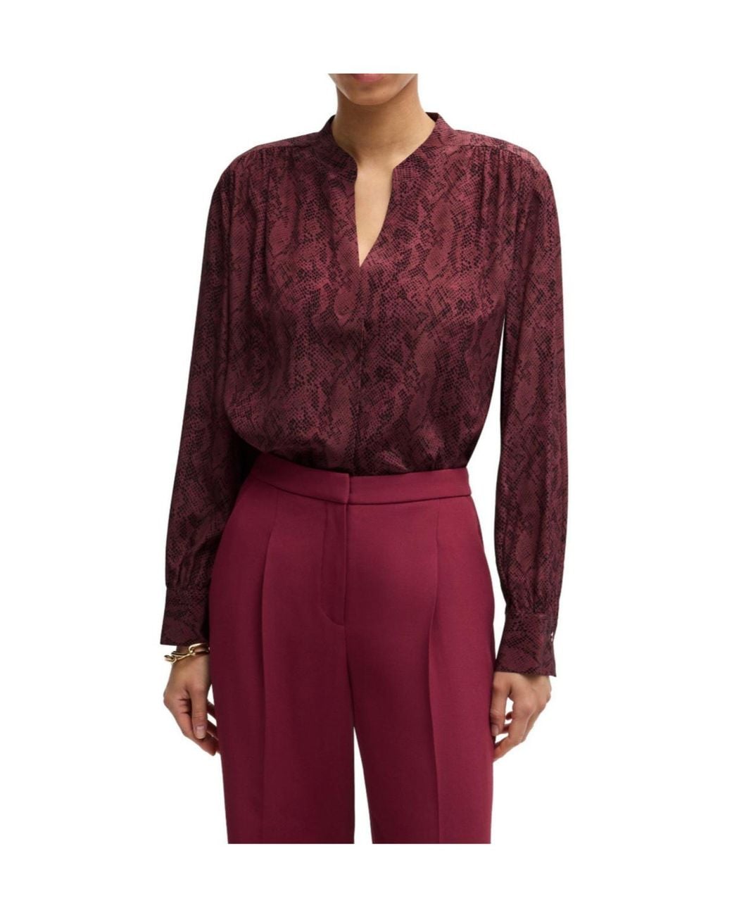 Boss Red Standcollar Halfplacket Snakeprint Top