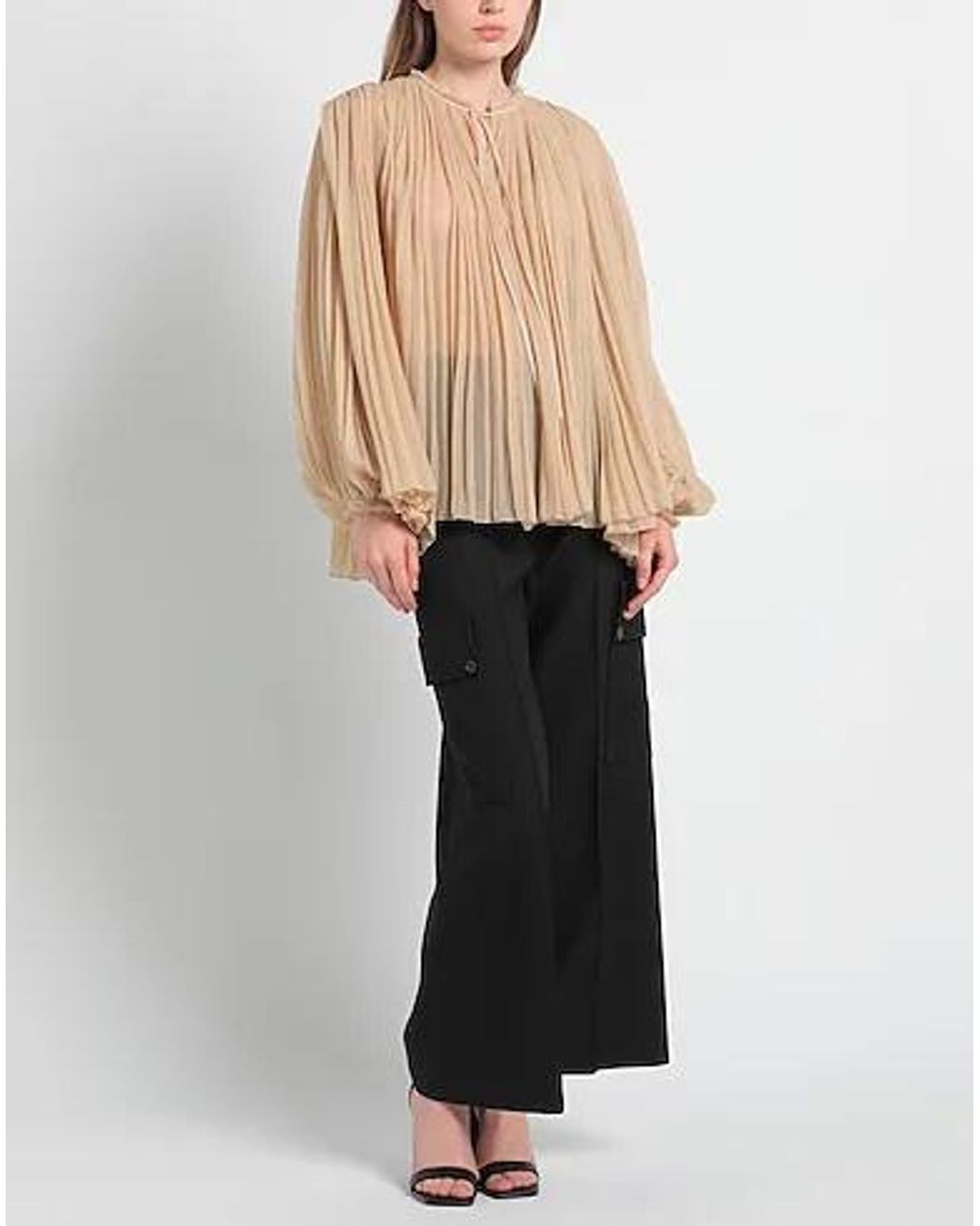 Chloé Natural Solid-Color Crew Neck Long Sleeve Top