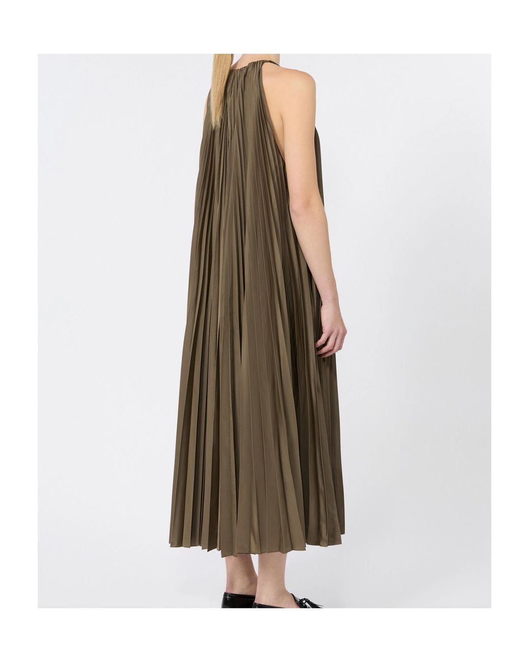 Max Mara Natural Pleated Halterneck Midi Dress