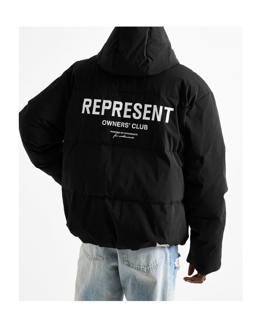 Represent Black Oversized Water-Resistant Cropped Down Jacket for men