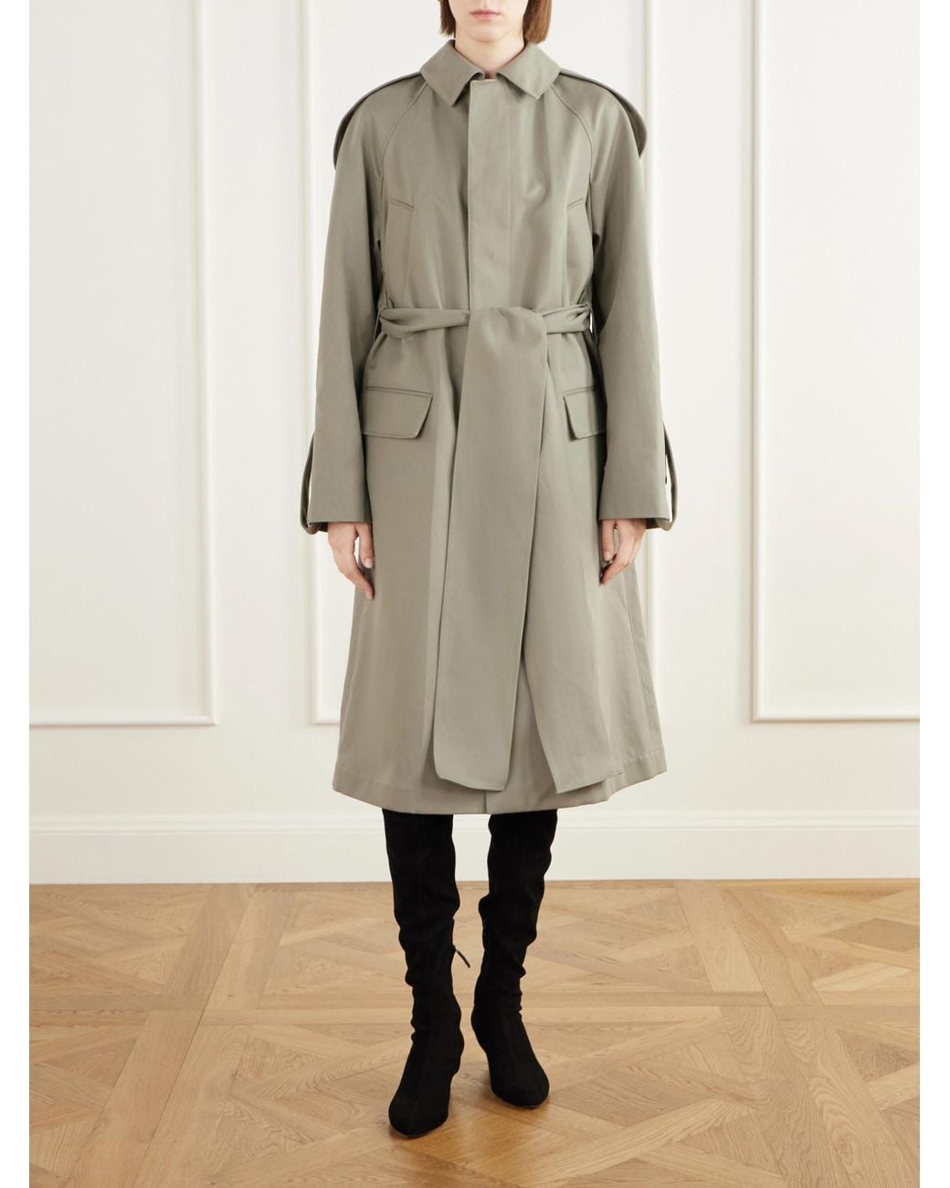 Victoria Beckham Natural Belted Cotton-Gabardine Trench Coat