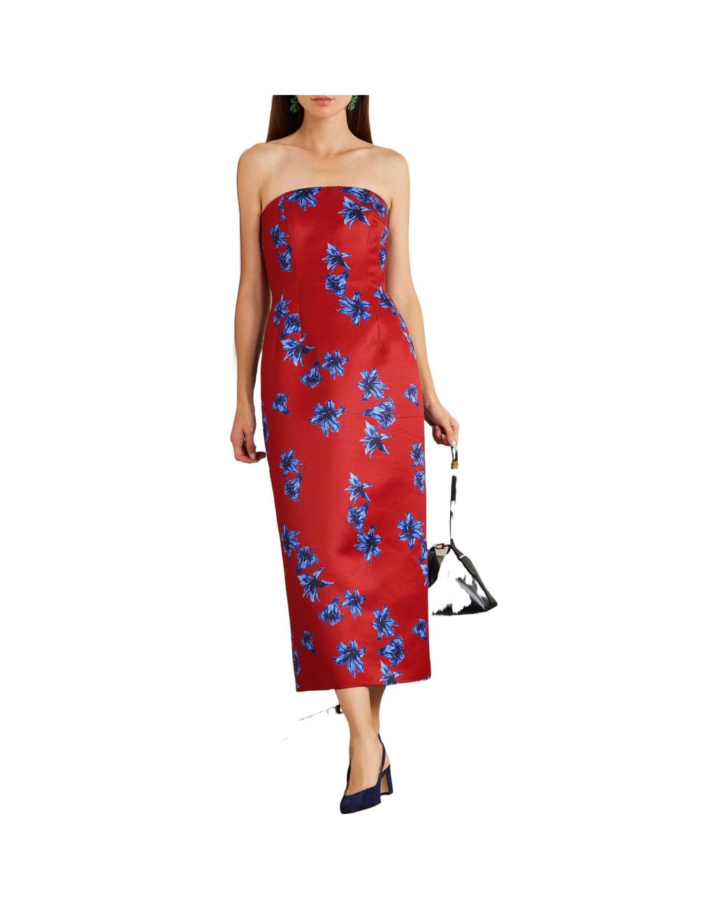Emilia Wickstead Red Floral-Print Faille Midi Dress