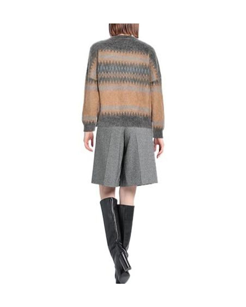 Brunello Cucinelli Gray Colorful Beaded Suede Knit Sweater