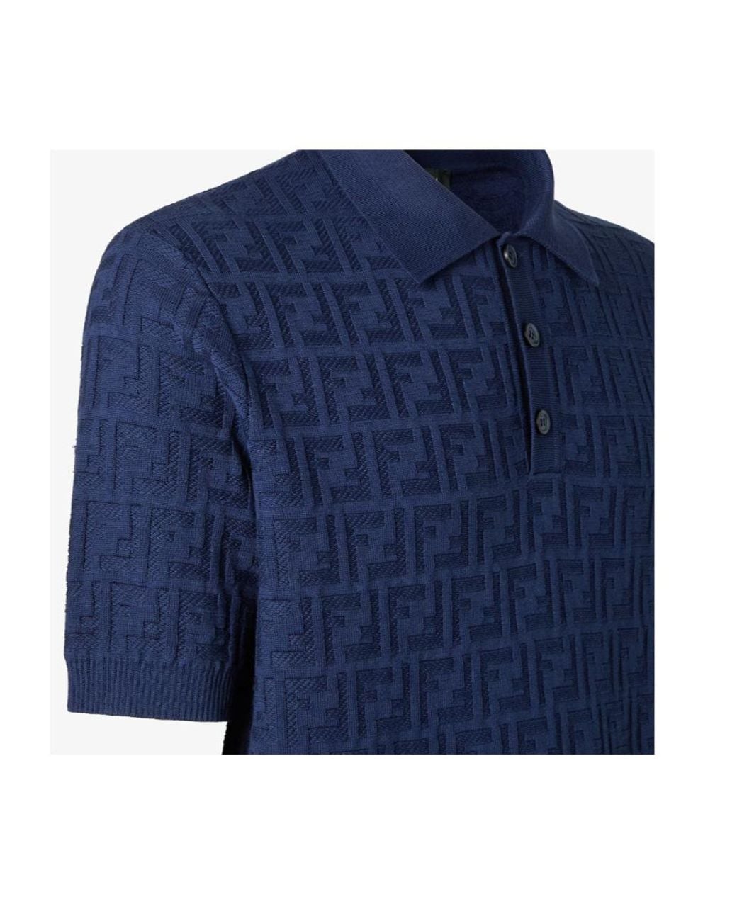 Fendi Blue Logo Detailed Short-Sleeved Polo Shirt for men