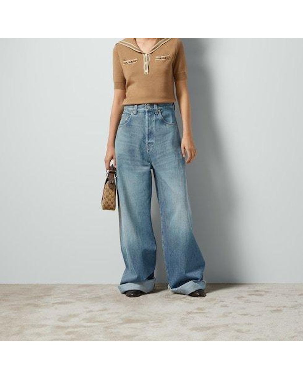 Gucci Blue Horsebit Raw Cut Hem Wide Leg Jeans
