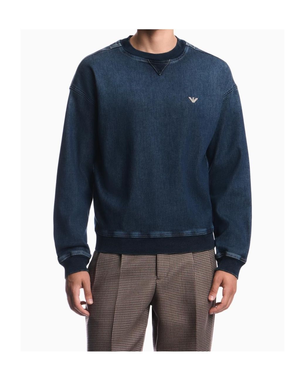 Emporio Armani Blue Logo Plaque Denim Sweatshirt for men