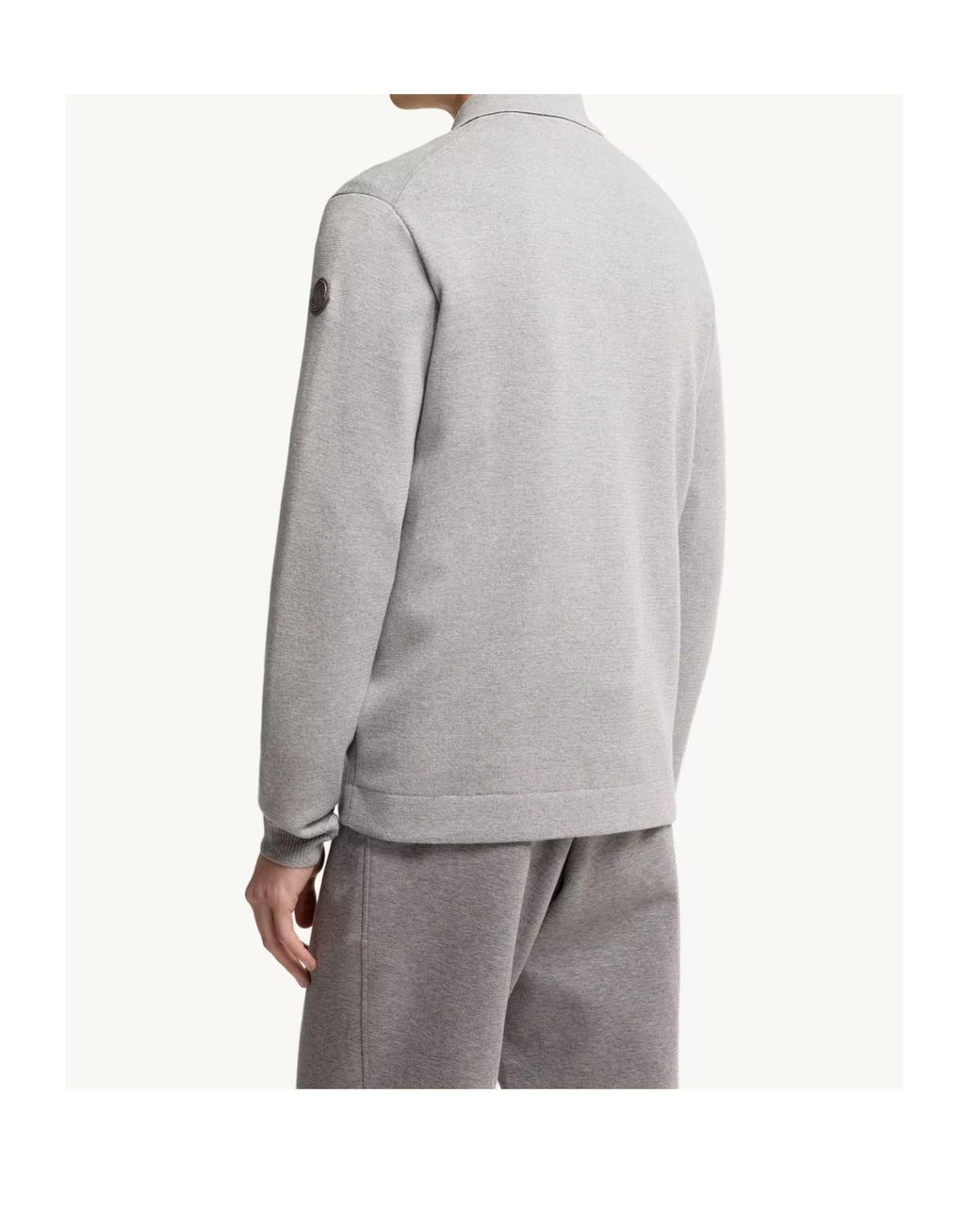 Moncler Gray Leather Logo Wool Zip-Up Cardigan for men