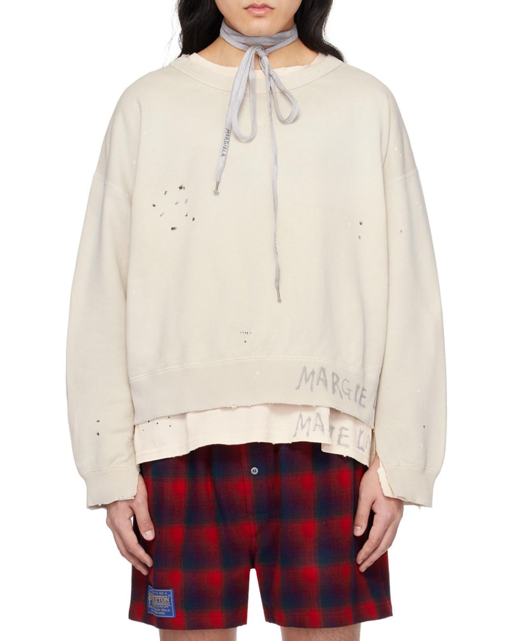Maison Margiela Natural Handwritten Raw-Cut Edge Distressed Sweatshirt for men