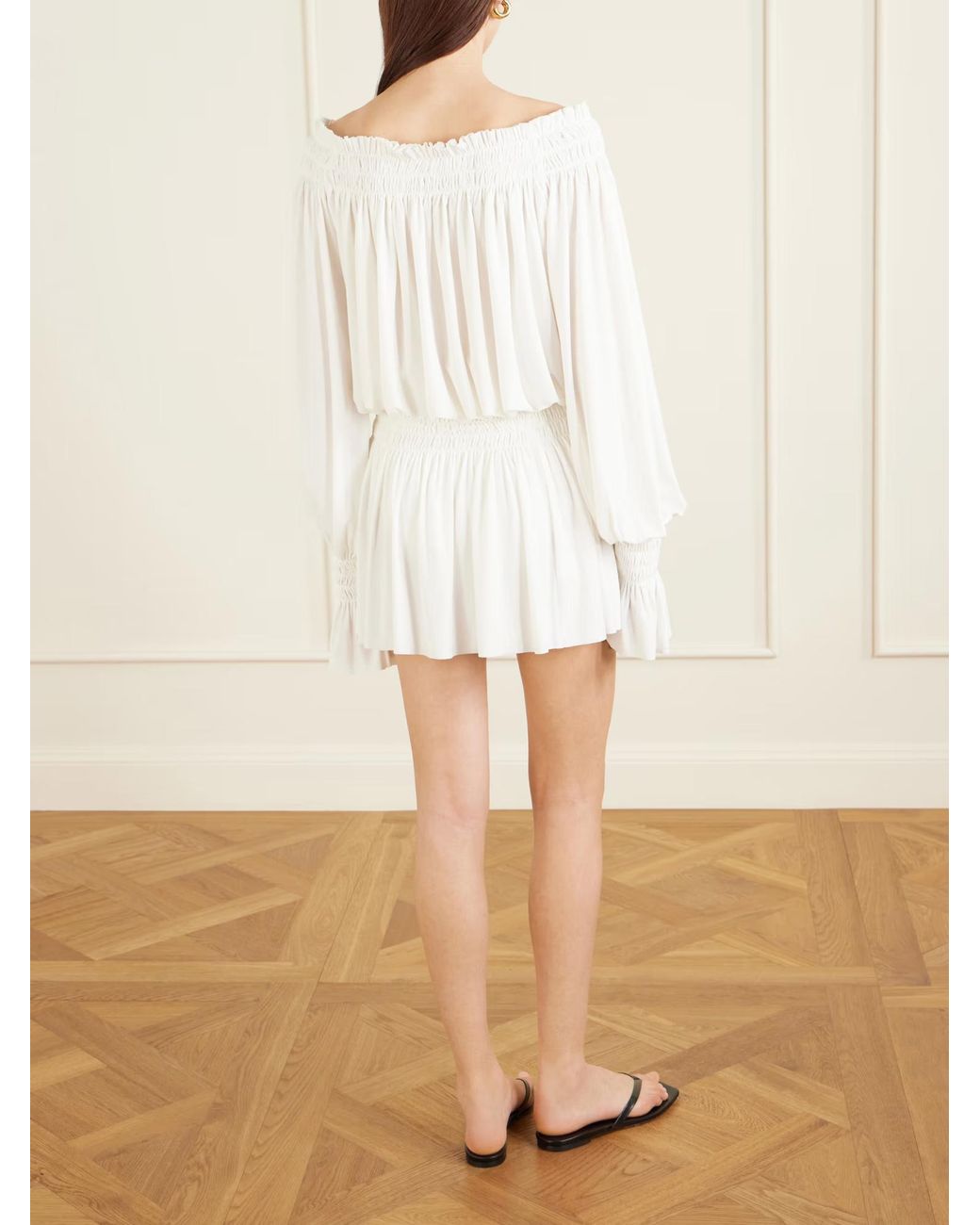 Norma Kamali White Pickleball Pleated Midi Skirt