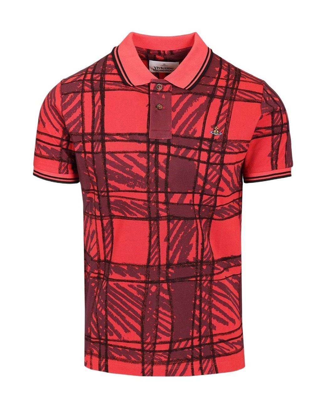 Vivienne Westwood Red Scribble Check Polo Shirt for men