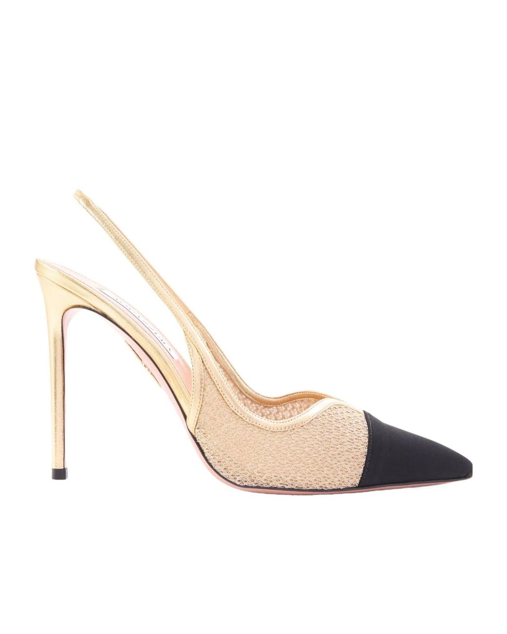 Aquazzura Metallic Leather-Trimmed Mesh And Grosgrain Slingback Pumps