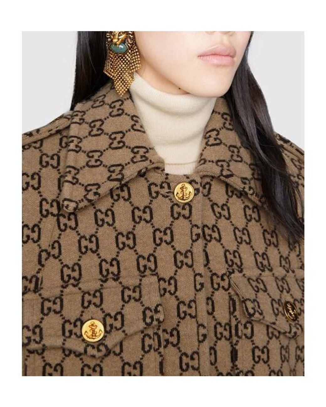 Gucci Brown Gg Wool Cape