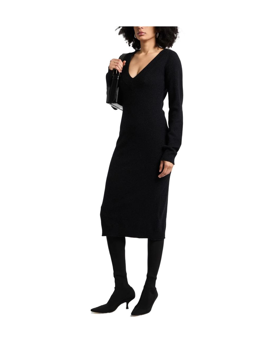 Sportmax Black Midi Dress Wool, Cashmere, Polyamide, Elastane