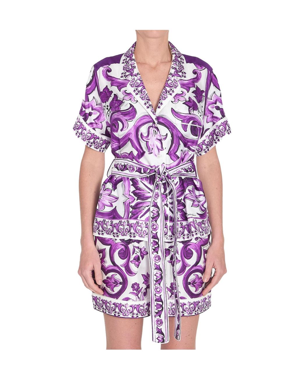 Dolce & Gabbana Purple Majolica Printed Short-Sleeved Shirt