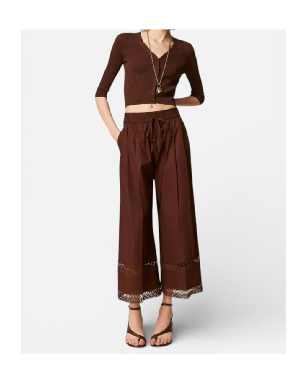 Twinset Brown Lace Trim Trousers
