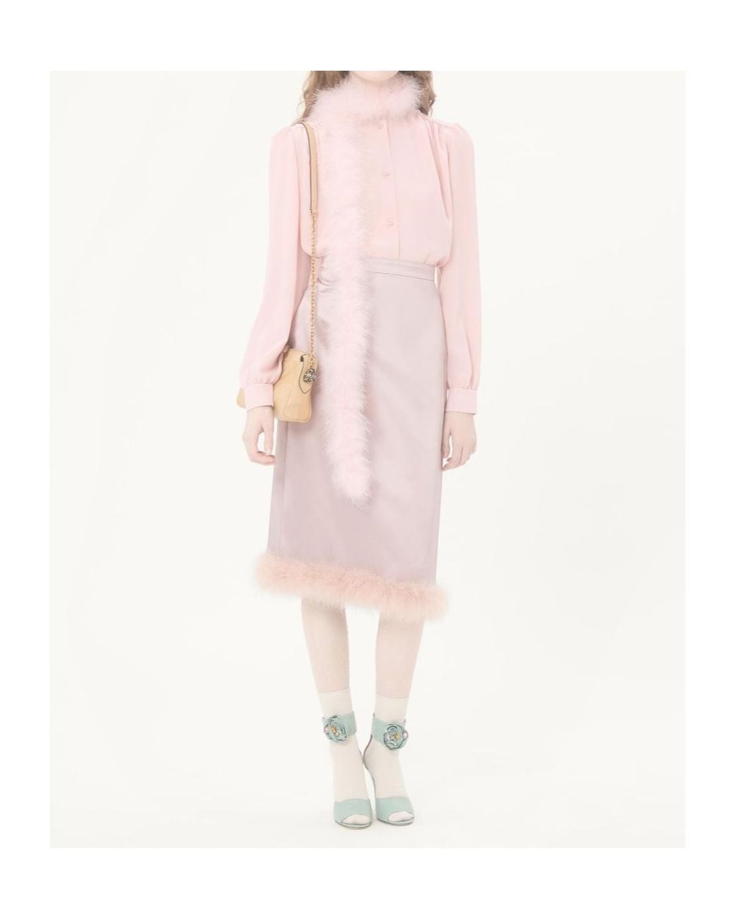 Valentino Pink Crepe De Chine Shirt With Feathers