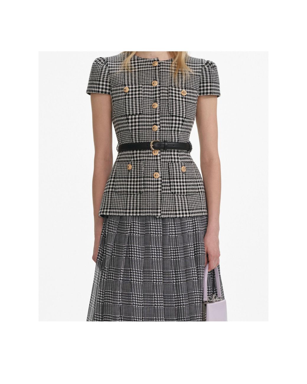 Self-Portrait Gray Houndstooth Midi Dress