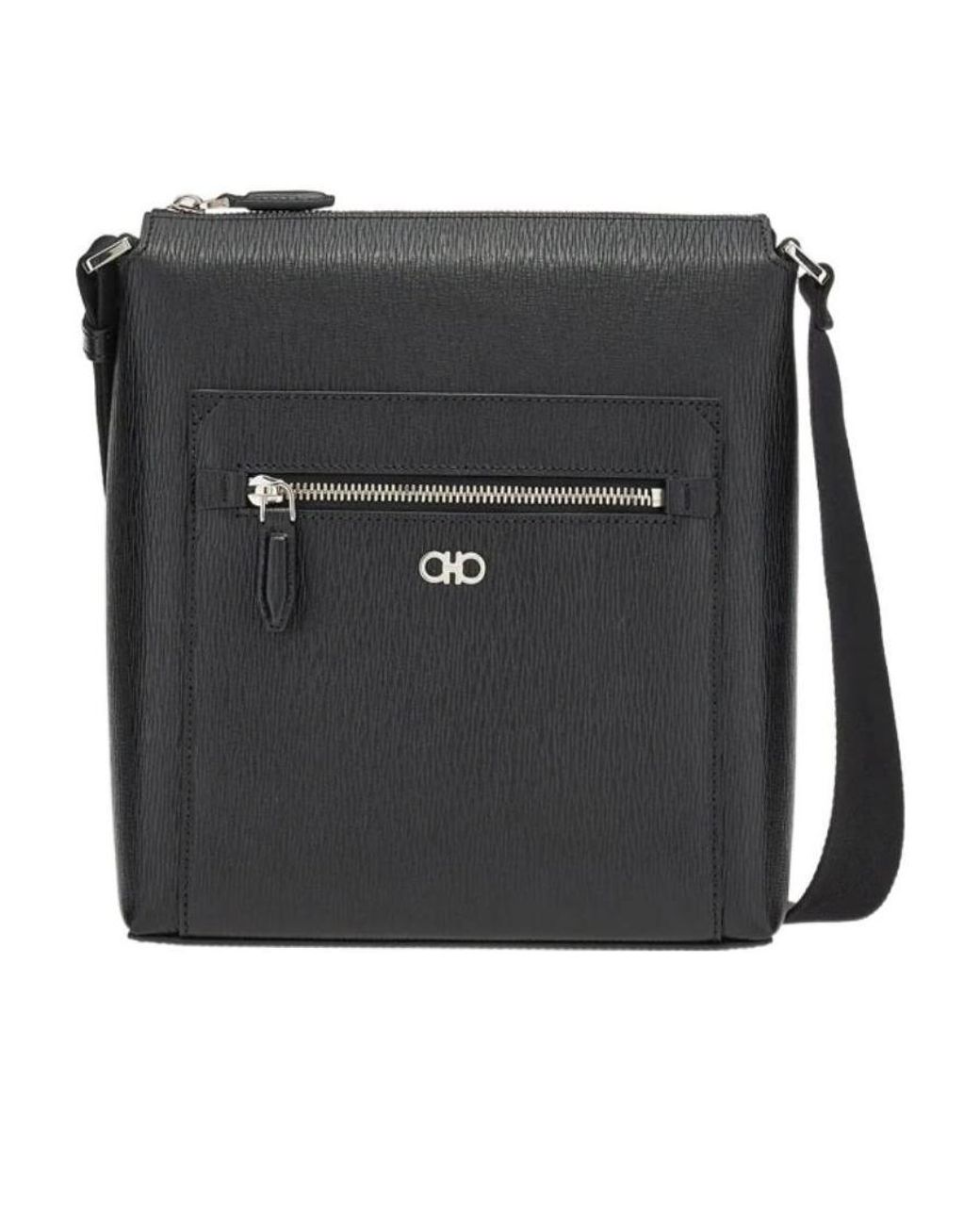 Ferragamo Black Ferragamo Gancini Logo Plaque Zipped Messenger Bag for men
