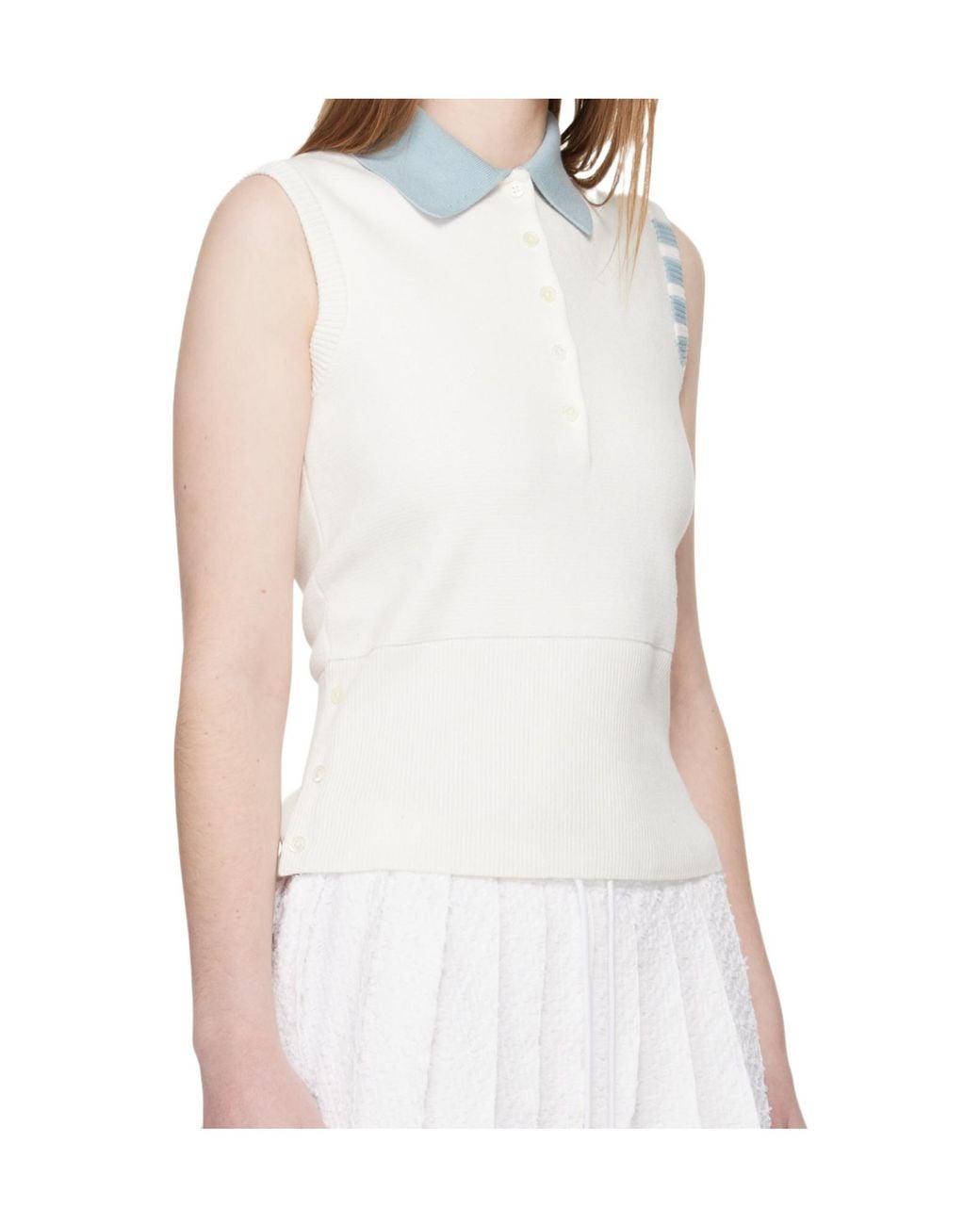 Thom Browne White Sleeveless Polo Shirt