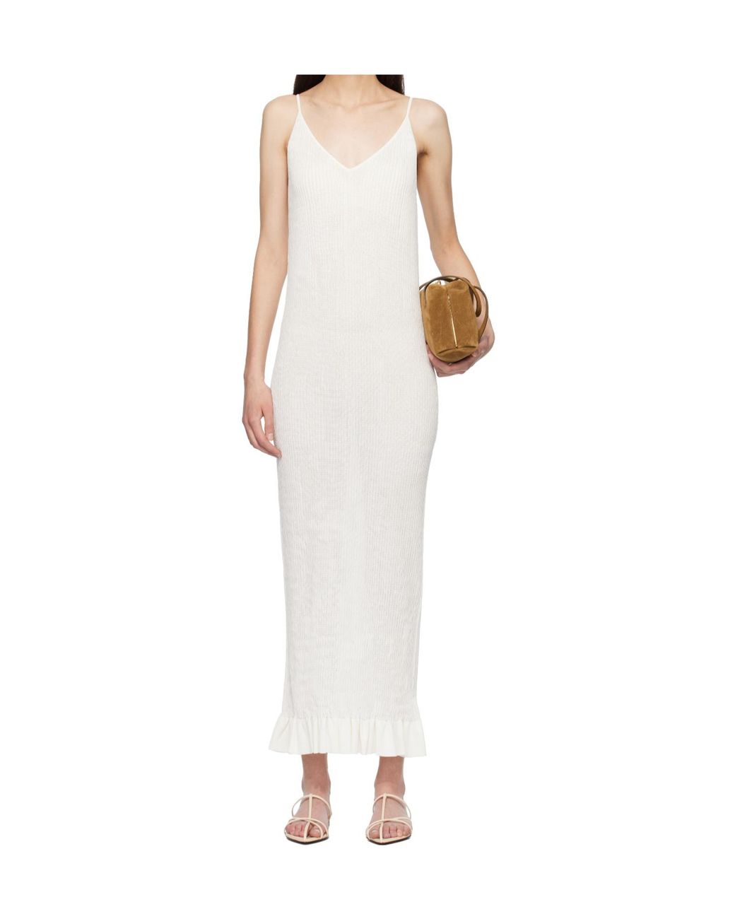 Jil Sander White Ruffled Detail Maxi Dress