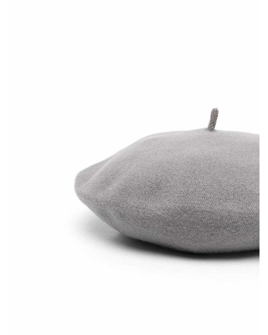 Brunello Cucinelli Gray Bead-Embellished Wool Beret