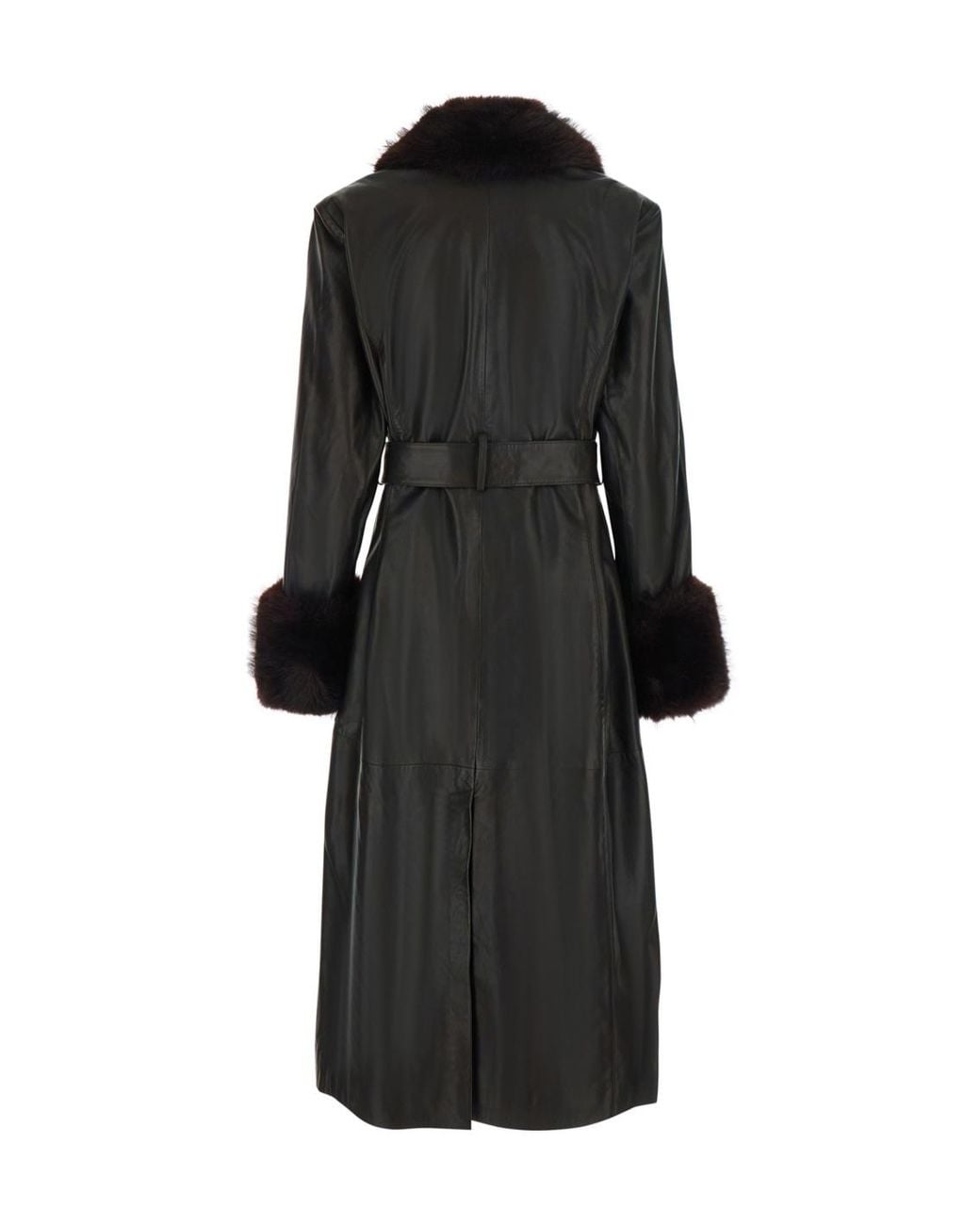 ROTATE BIRGER CHRISTENSEN Black Faux-Fur Collar Leather Coat
