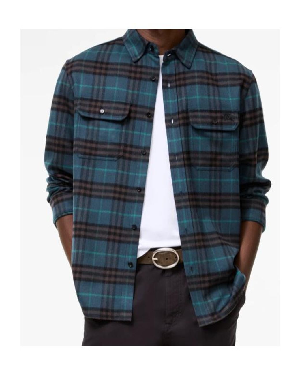 Burberry Blue Long Sleeved Checked Shirt for men