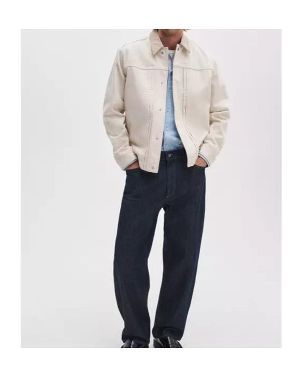 Rag & Bone White Contrast Collar Denim Jacket for men