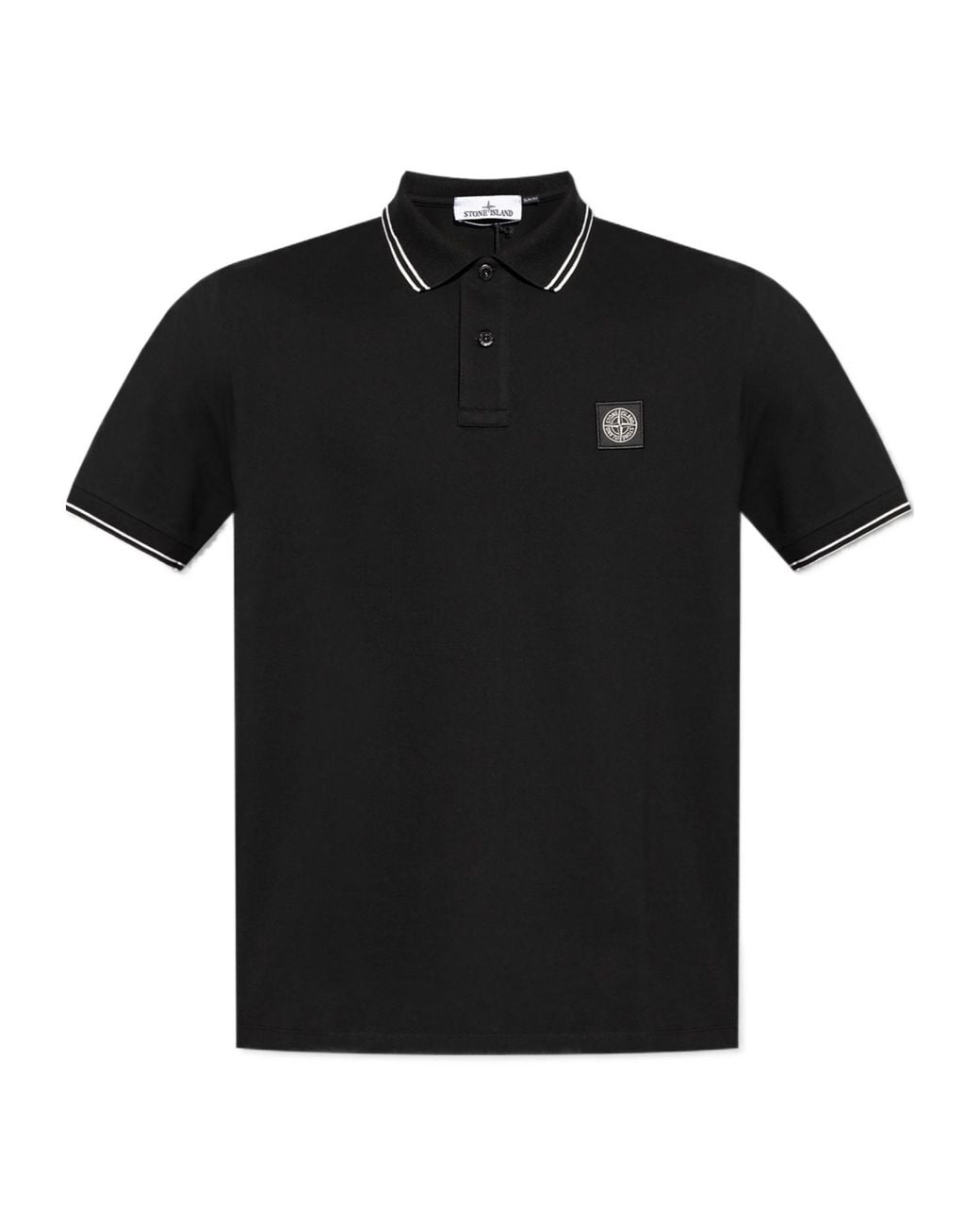 Stone Island Black Logo Patch Short Sleeved Polo Shirt for men