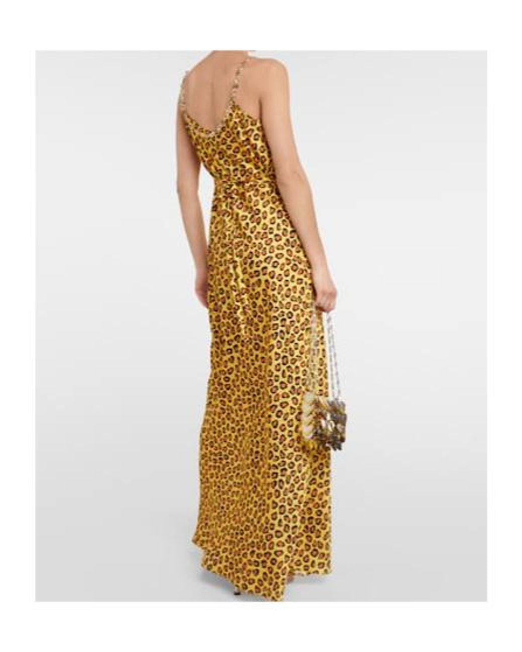 Rabanne Metallic Chain-Detail Leopard-Print Satin Slip Dress