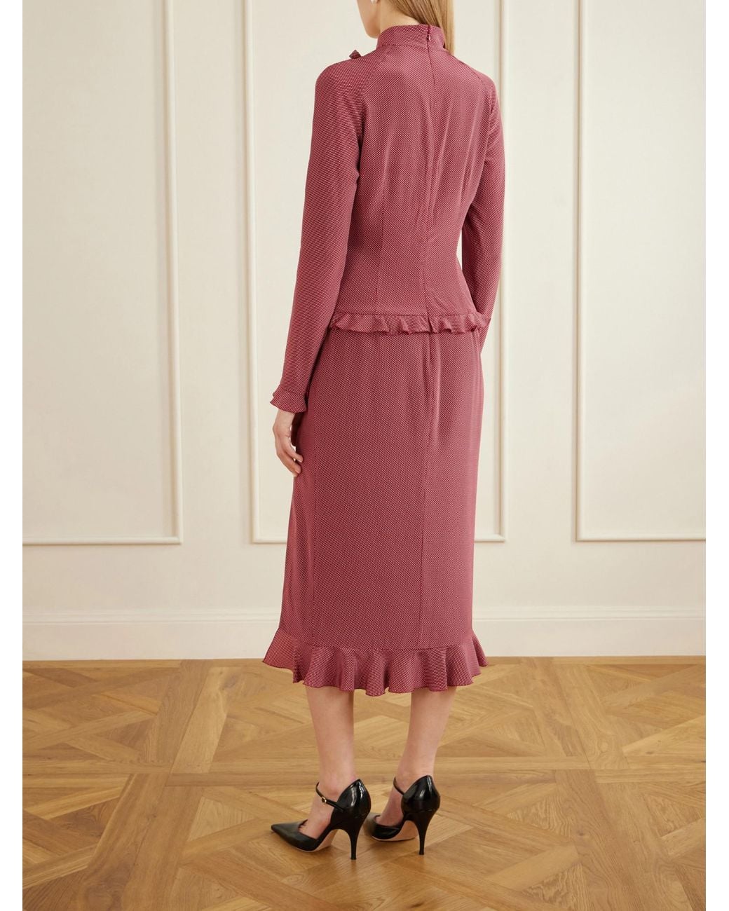 Alessandra Rich Red Bow-Detailed Polka-Dot Silk-Crepe Midi Dress