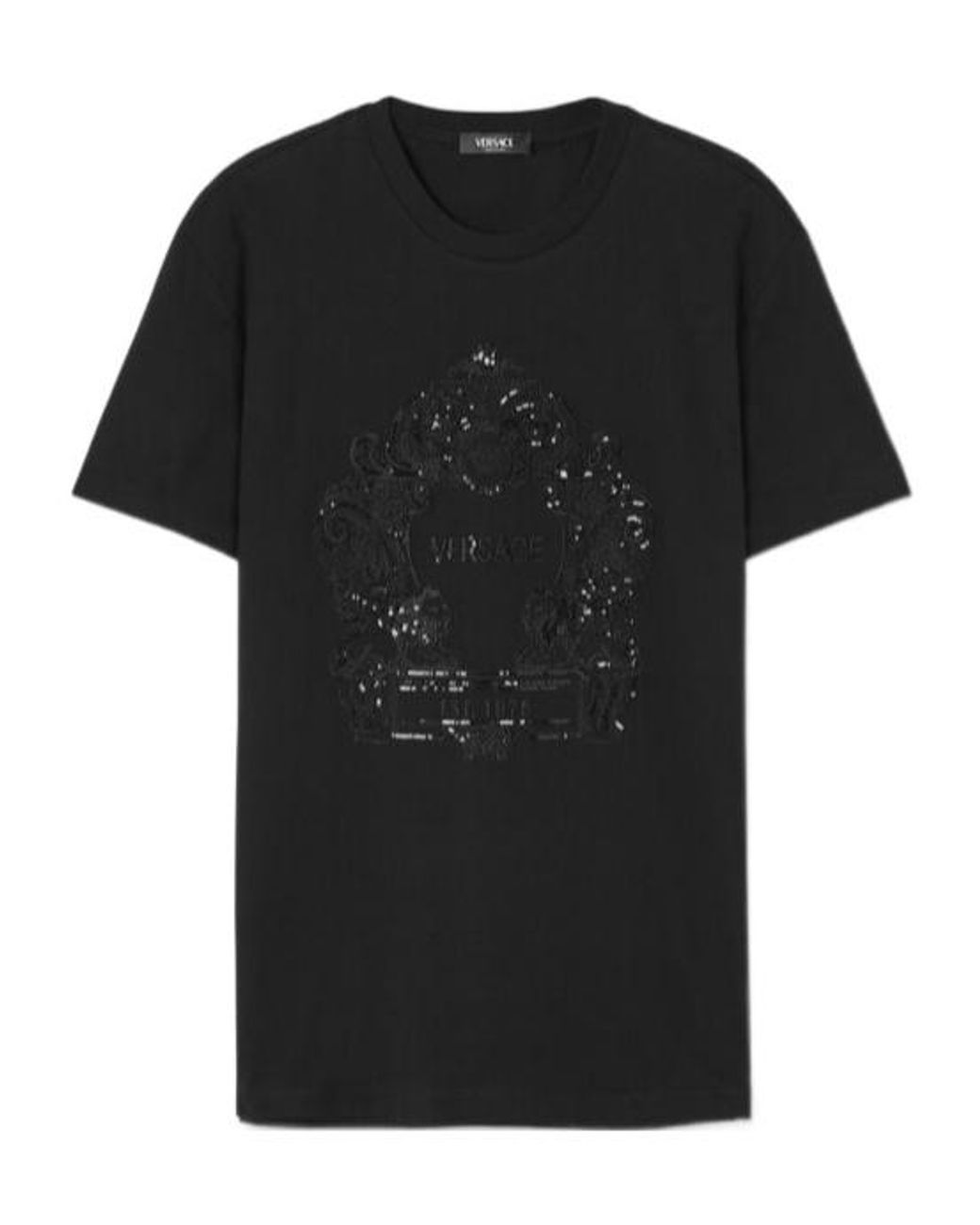 Versace Black Cartouche-Embellished Cotton T-Shirt for men