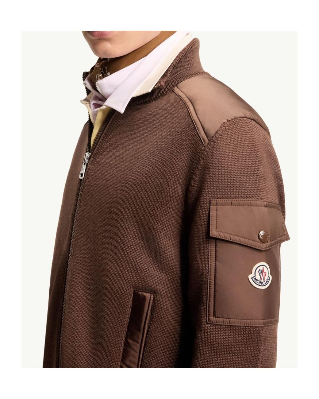Moncler Brown Logo Patch High-Neck Cardigan for men