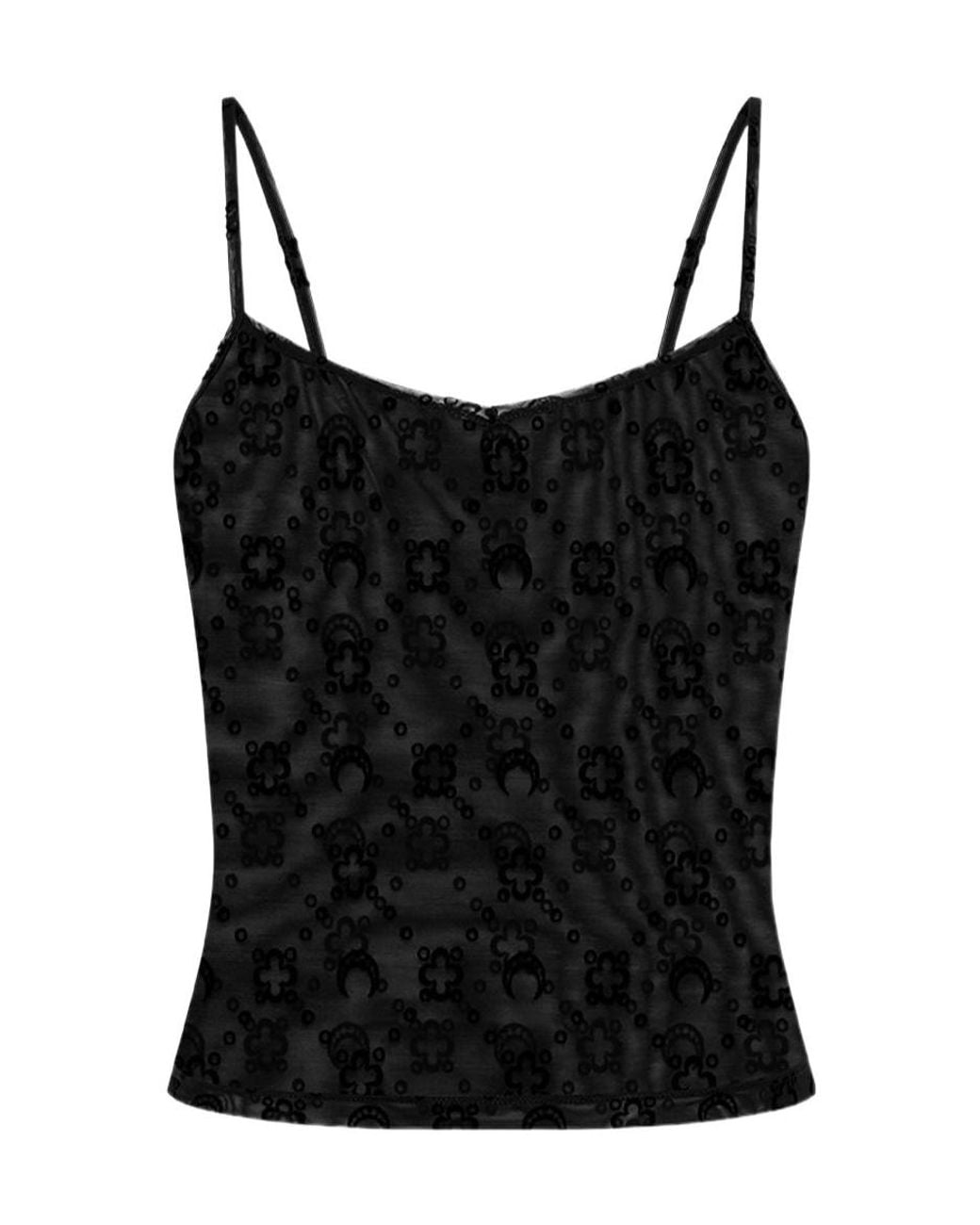 MARINE SERRE Black Moonogram Mesh Flock Straps Top
