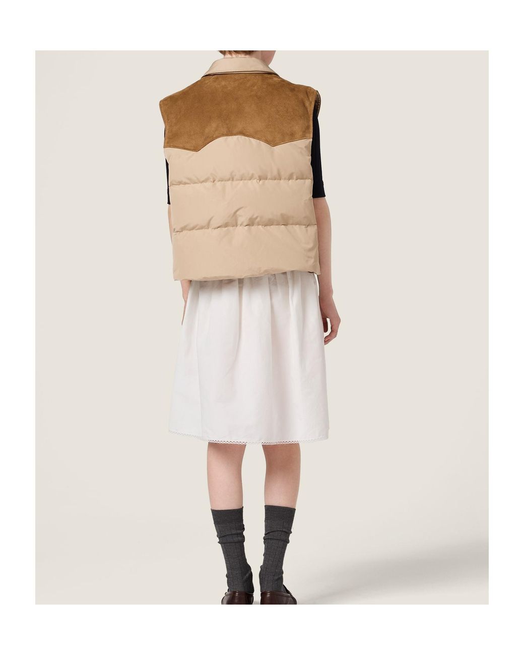 Miu Miu Natural Technical Pongé And Leather Down Vest