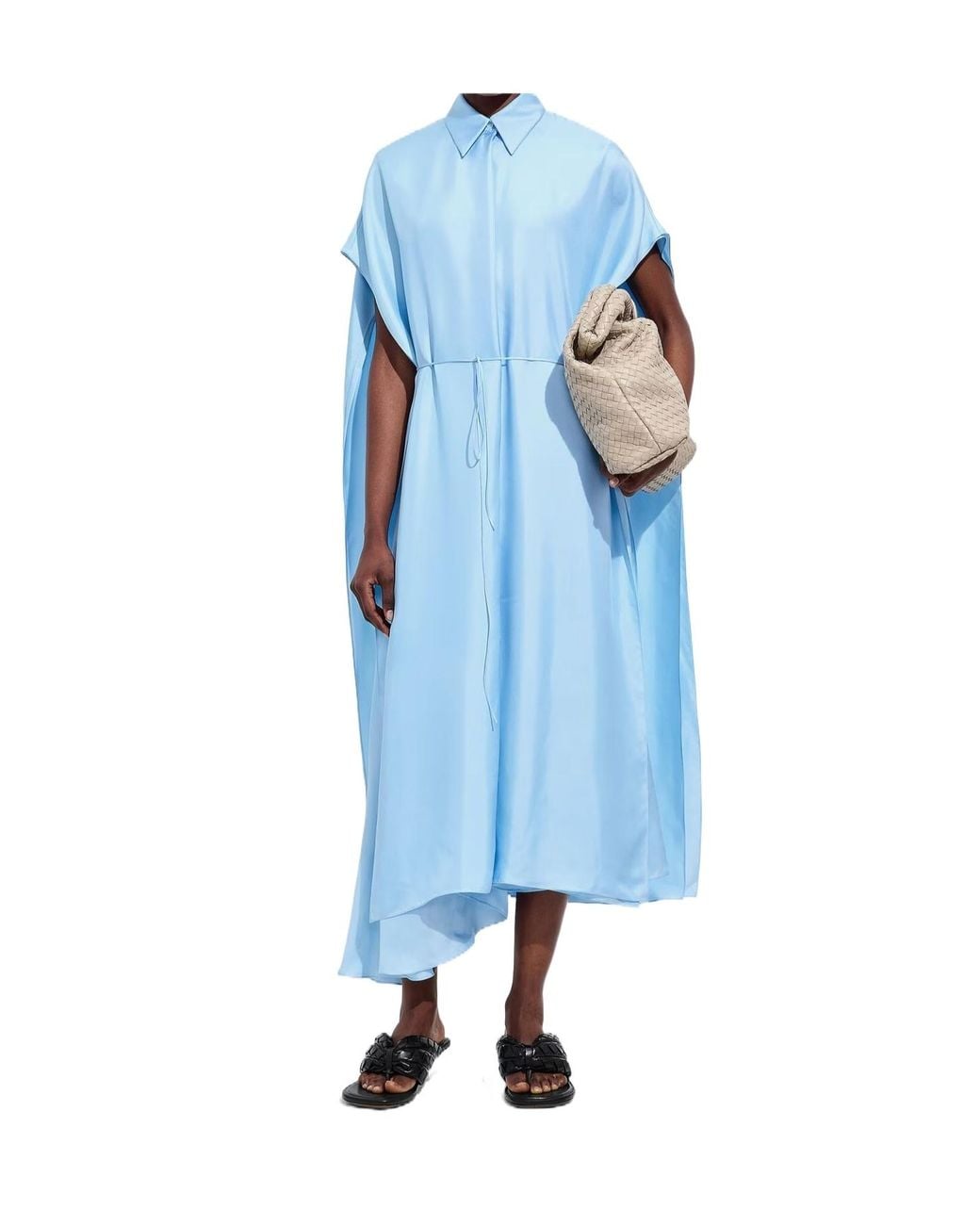 Bottega Veneta Blue Silk Twill Shirt Dress