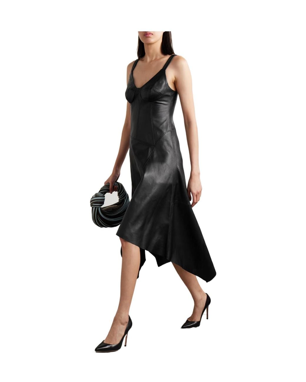Jason Wu Black Asymmetric Leather Midi Dress