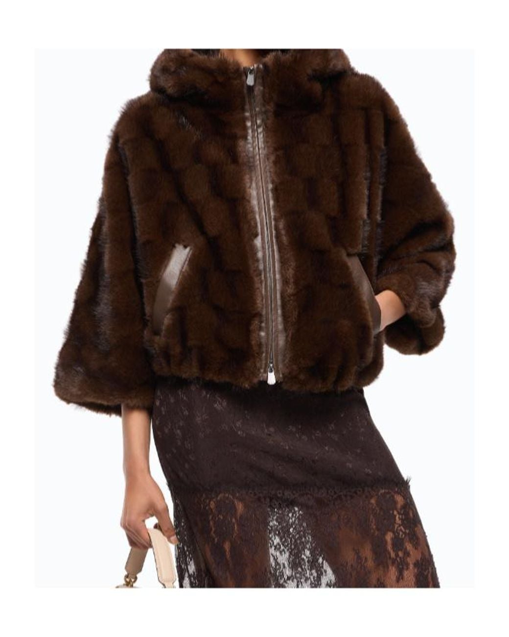 Pinko Brown Faux Fur Hooded Jacket