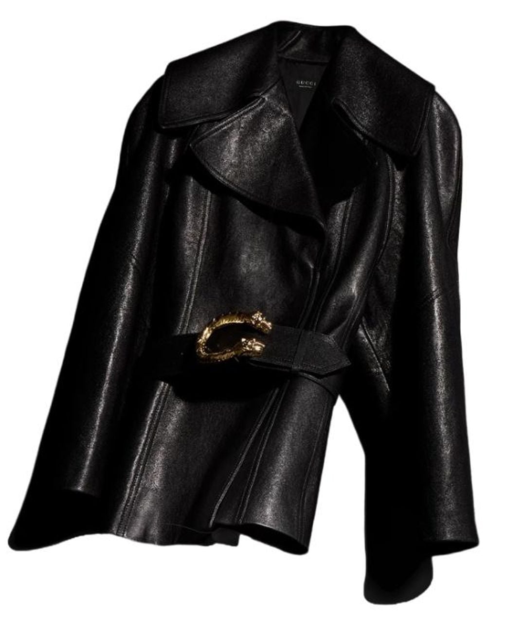 Gucci Black Collared Belted Trench Coat