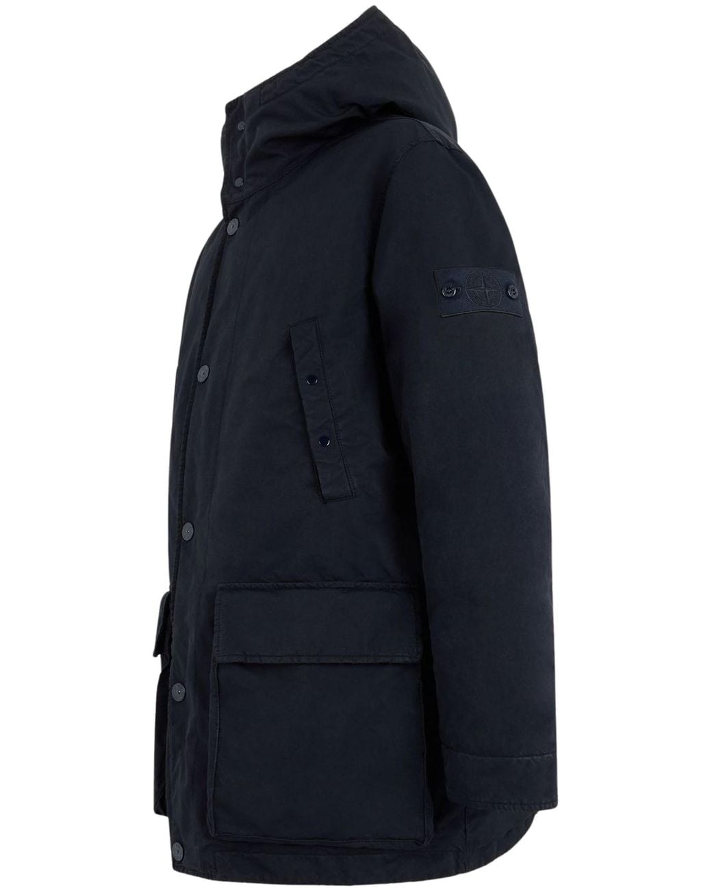 Stone Island Blue Logo-Patch Press-Stud Hooded Coat for men