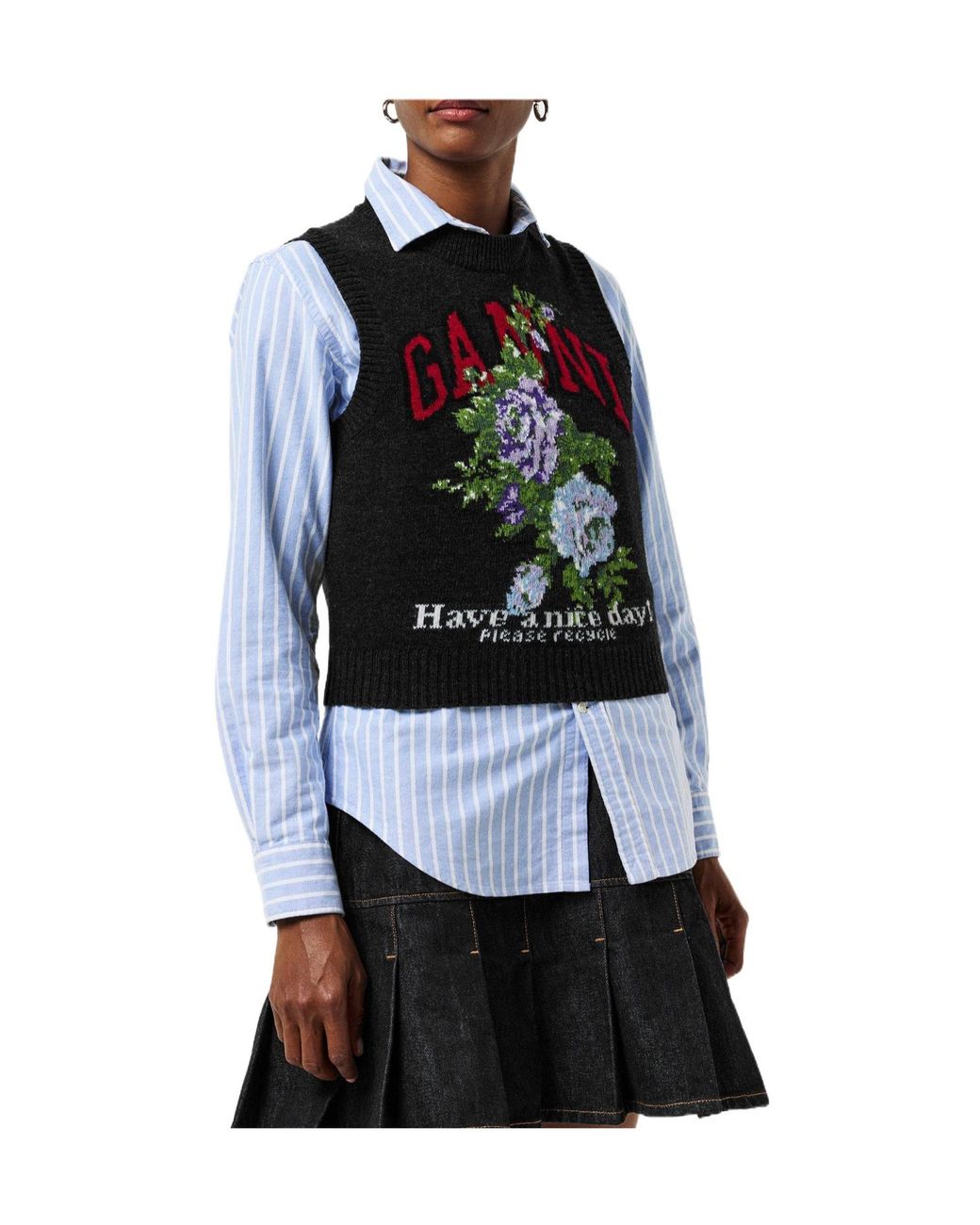 Ganni Black Crewneck Knit Vest