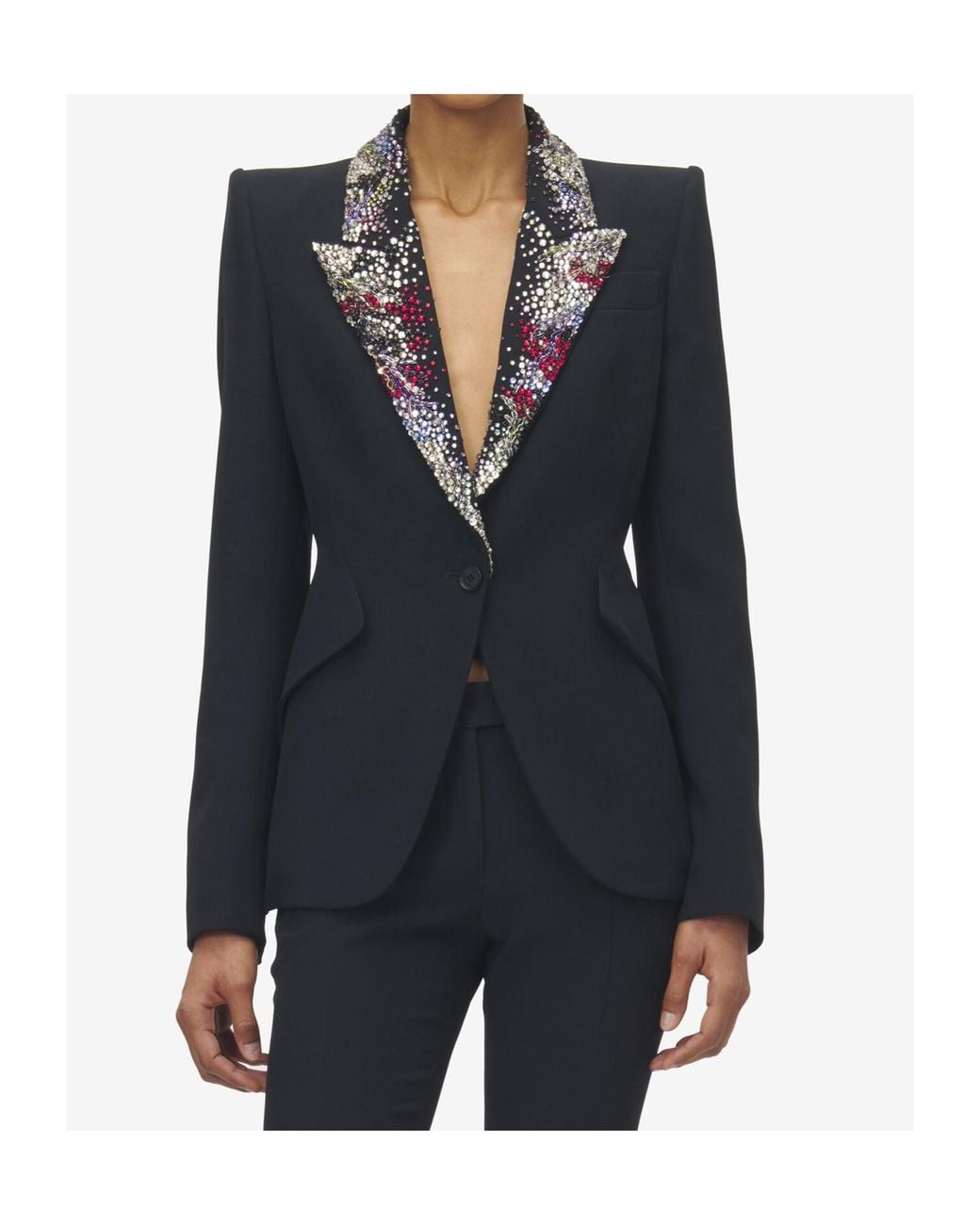 McQueen Black Embellished Collared Jacket