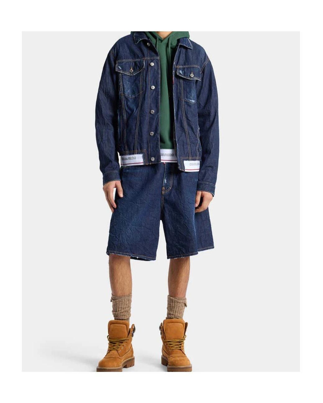 DSquared² Blue Logo Waistband Denim Shorts for men