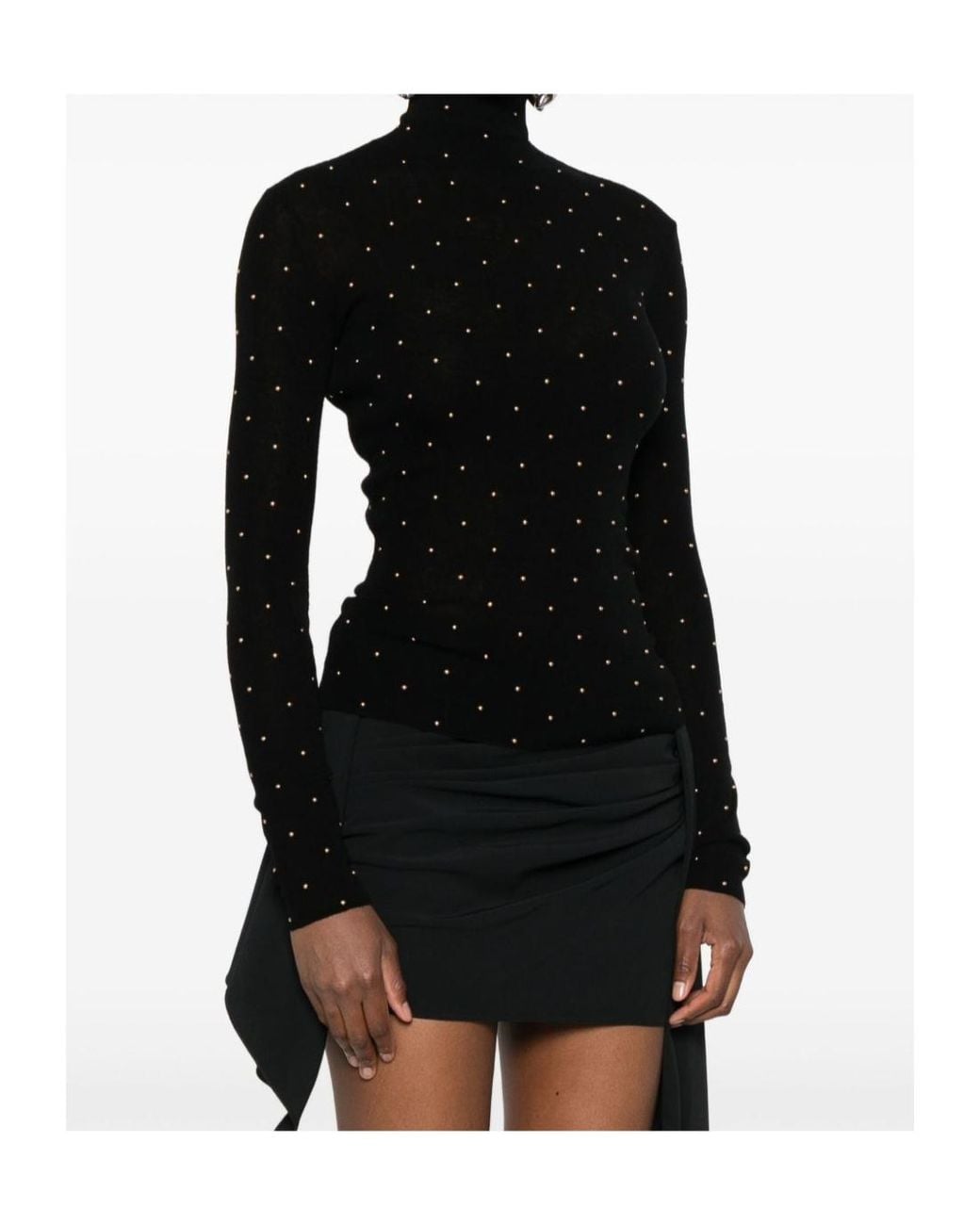 Rabanne Black Rabanne Second-Skin Stud-Embellished Knitted Turtleneck Top