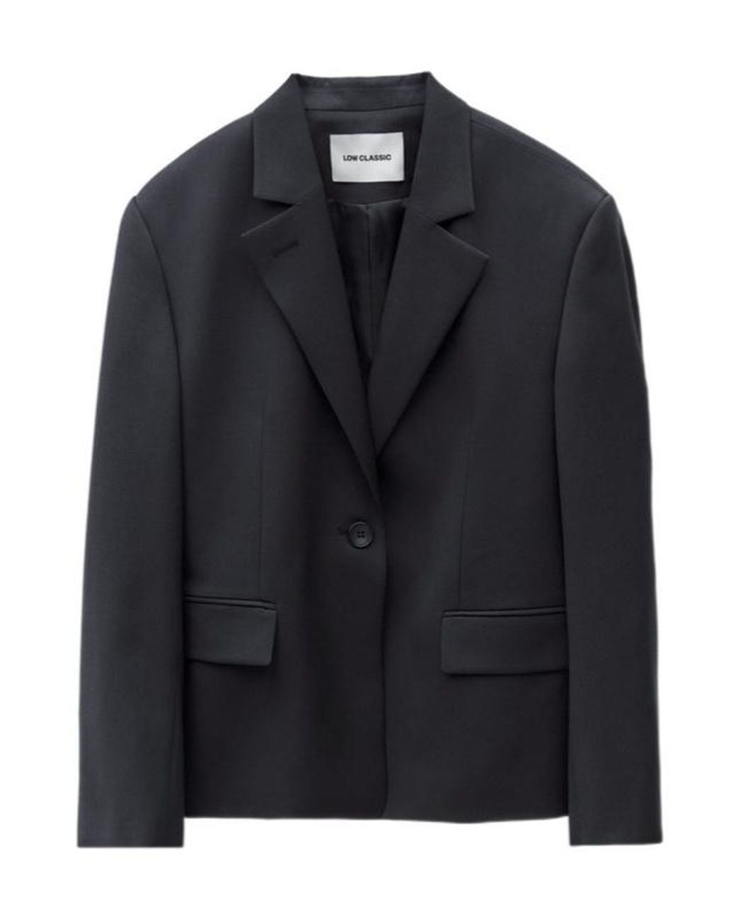 Low Classic Black Notched-Lapel Button-Fastening Blazer
